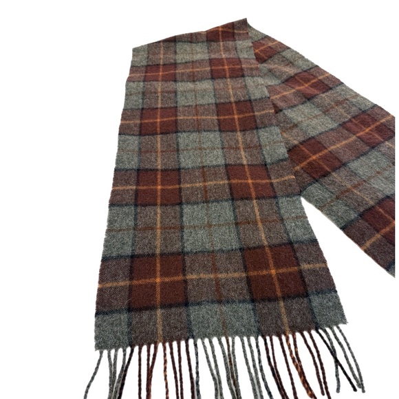 Plaid Wool Scarf – Grey, Burgundy & Rust Check - 12.5″ x 66″ - Picture 6 of 11